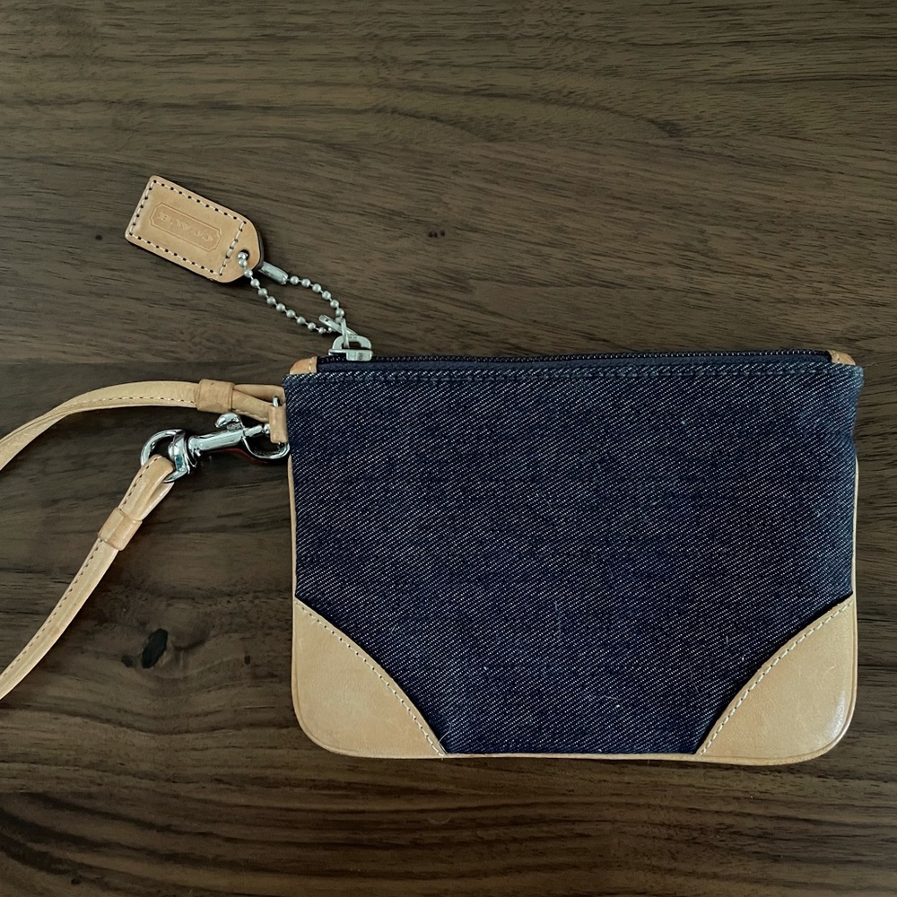 Cute Coach wristlet in denim and leather